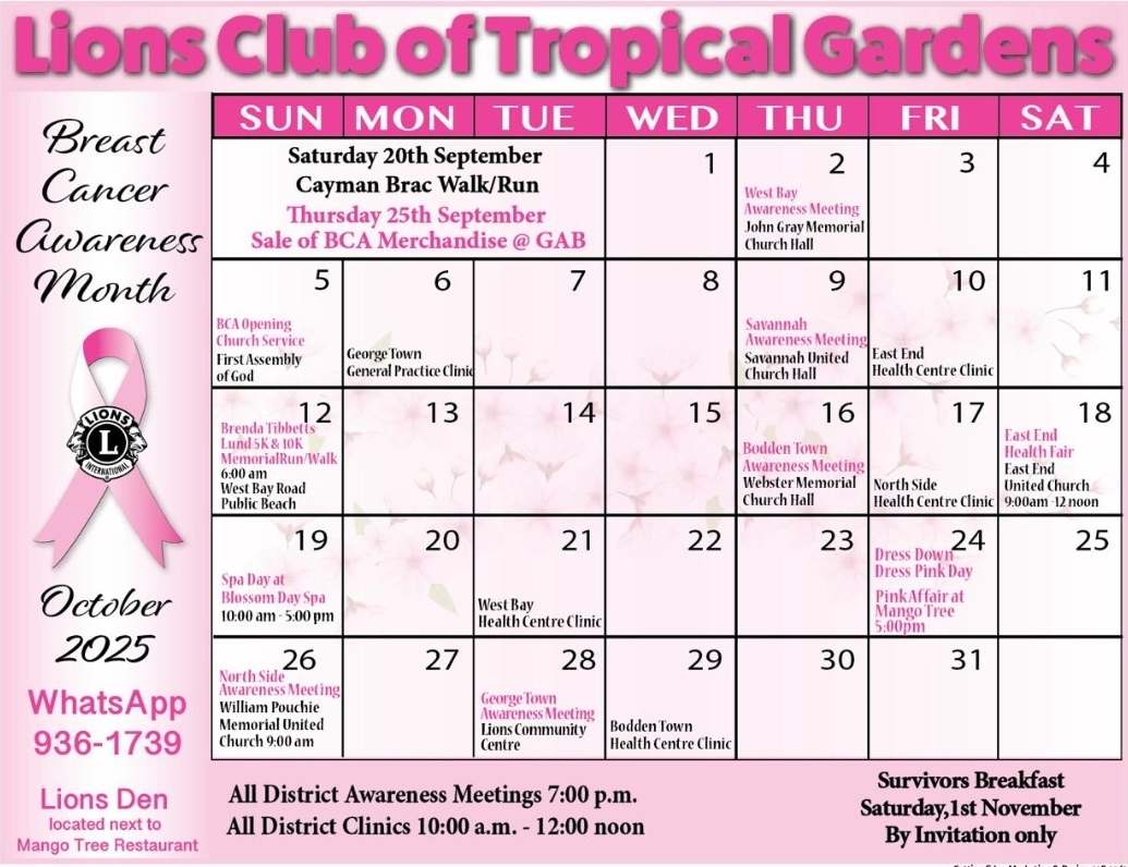 Breast Cancer Awareness Month Calendar 2025 - Oasis Medical Group